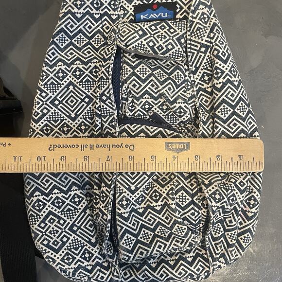 KAVU Original Rope Sling Bag Aztec Geometric Blue Crossbody Backpack Boho Tribal - Picture 5 of 8